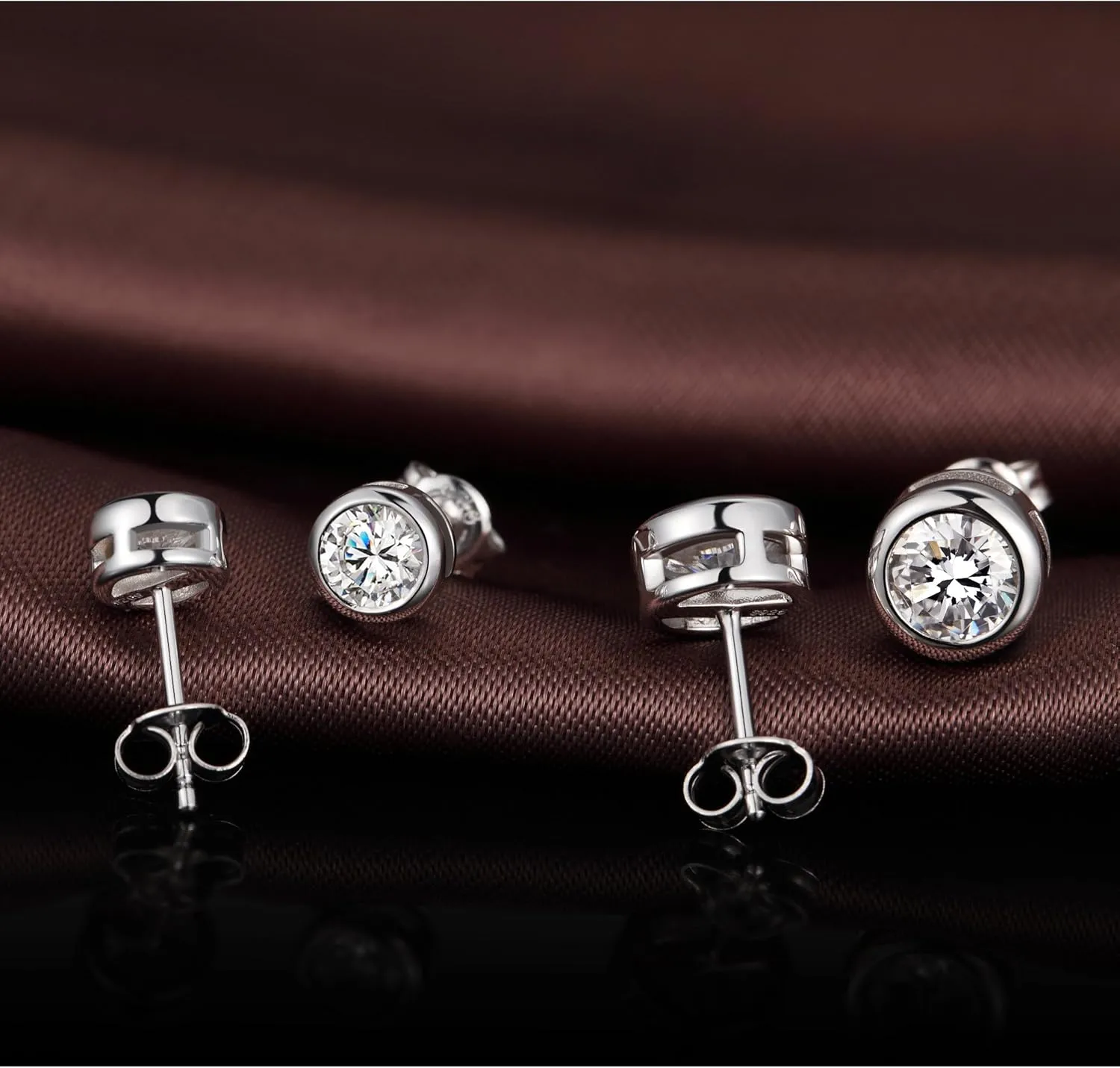 925 Sterling Silver Bezel Diamond Stud Earrings for Women Hypoallergenic Cubic Zirconia Stud Earrings for Unisex