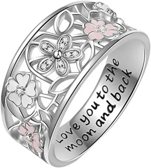 925 Sterling Silver Ring for Women,Leaf Filigree Vintage Style Statement Band Ring Cubic Zirconia Anniversary Ring Jewelry