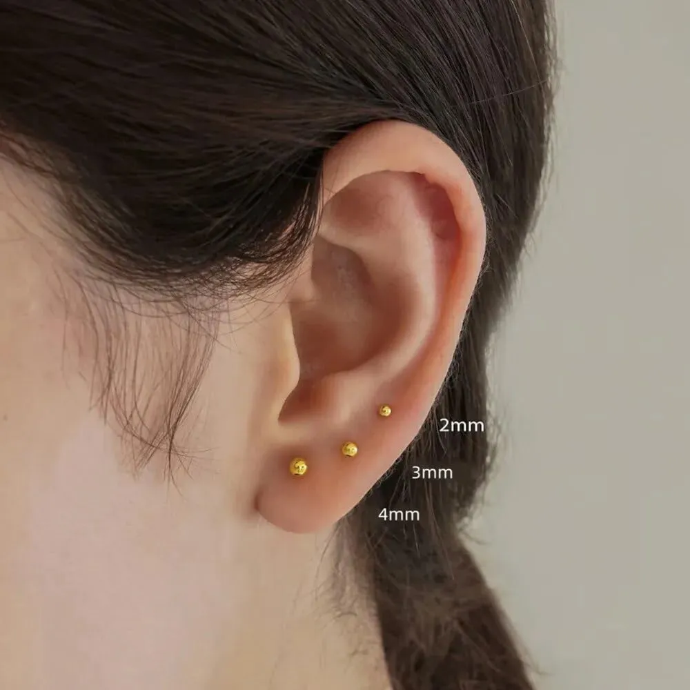 925 Sterling Silver Round Ball Stud Earrings Minimalist 2/3/4mm Bead Ear Studs For Women Geometric Earrings Jewelry SSS-0313-CATR