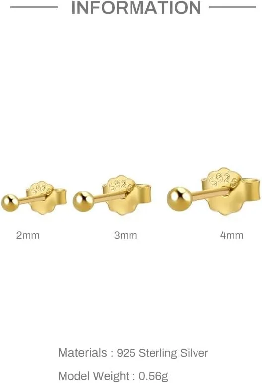 925 Sterling Silver Round Ball Stud Earrings Minimalist 2/3/4mm Bead Ear Studs For Women Geometric Earrings Jewelry SSS-0313-CATR