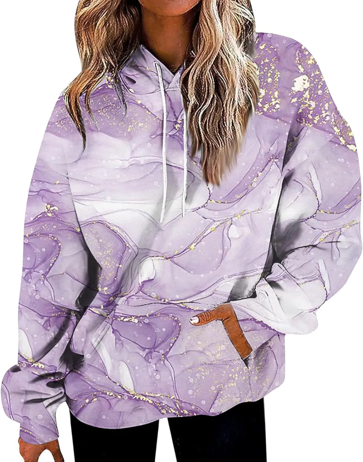 ADHOWBEW Oversized Sweatshirt for Women Fashion Y2k Graphic Drawstring Hoodies Sweaters