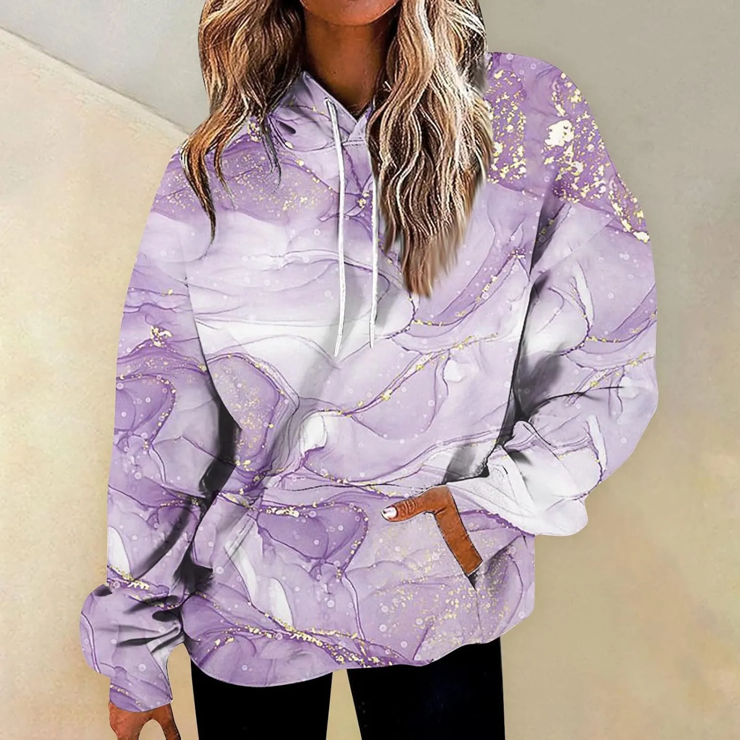 ADHOWBEW Oversized Sweatshirt for Women Fashion Y2k Graphic Drawstring Hoodies Sweaters
