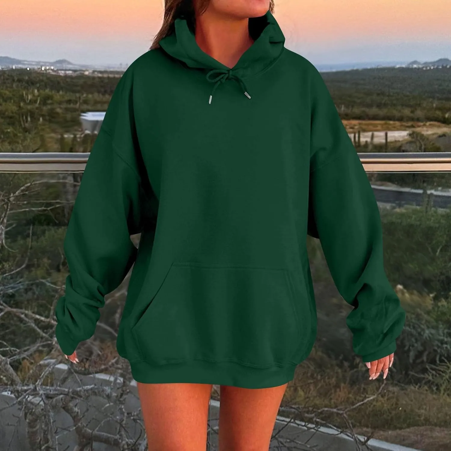 ADHOWBEW Womens Hoodies 2024 Fashion Oversized Drop Shoulder Long Sleeve Drawstring Sweatshirt Pullover with Pockets