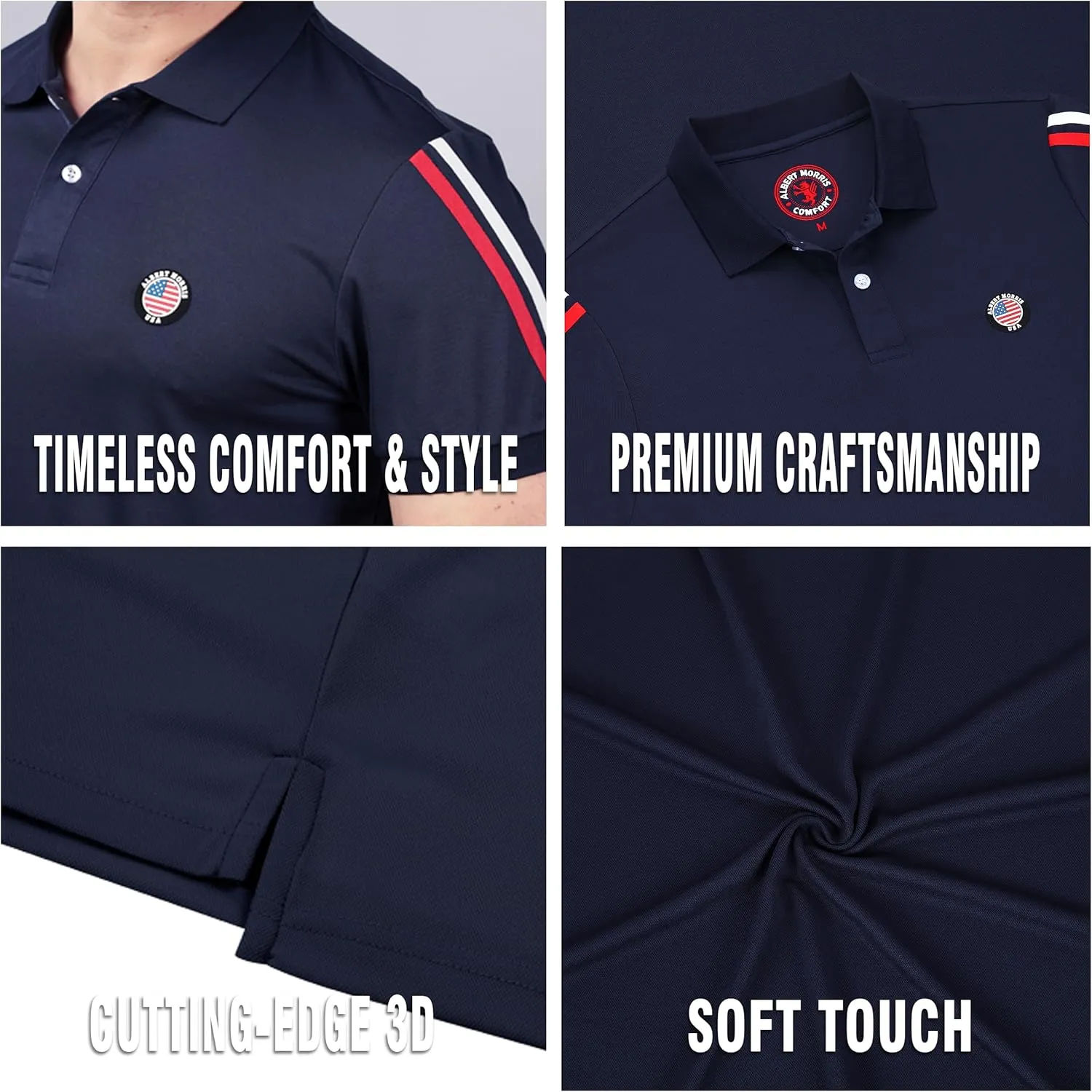 Albert Morris Mens Striped Short Sleeve Polo Shirts 4 Pack