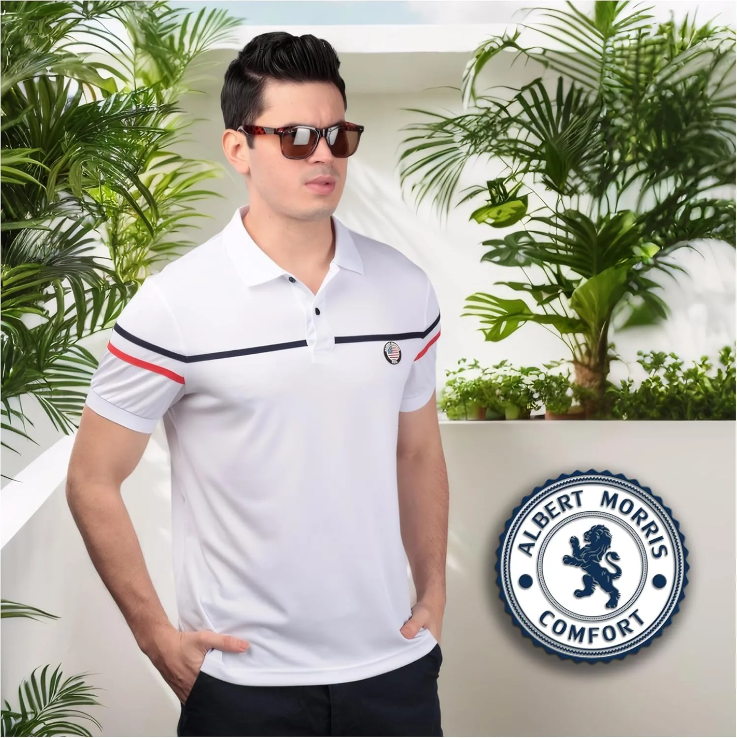Albert Morris Mens Striped Short Sleeve Polo Shirts 4 Pack
