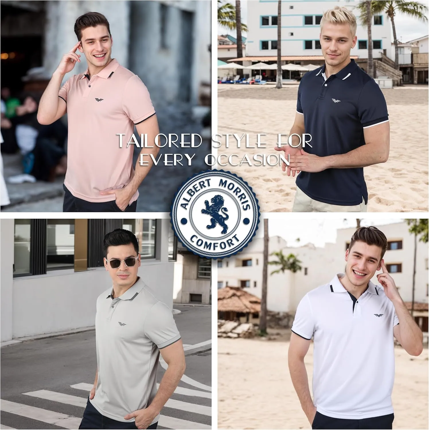 Albert Morris Mens Striped Short Sleeve Polo Shirts 4 Pack