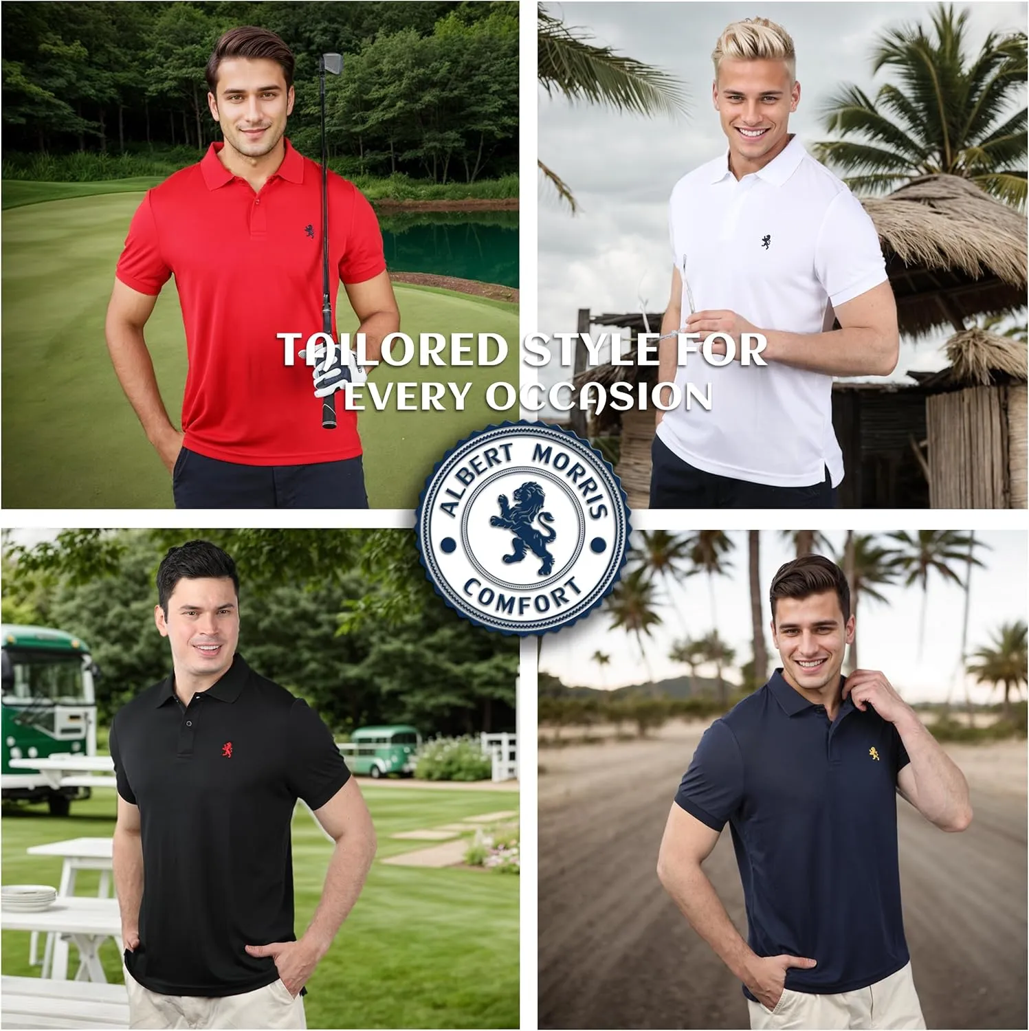 Albert Morris Mens Striped Short Sleeve Polo Shirts 4 Pack