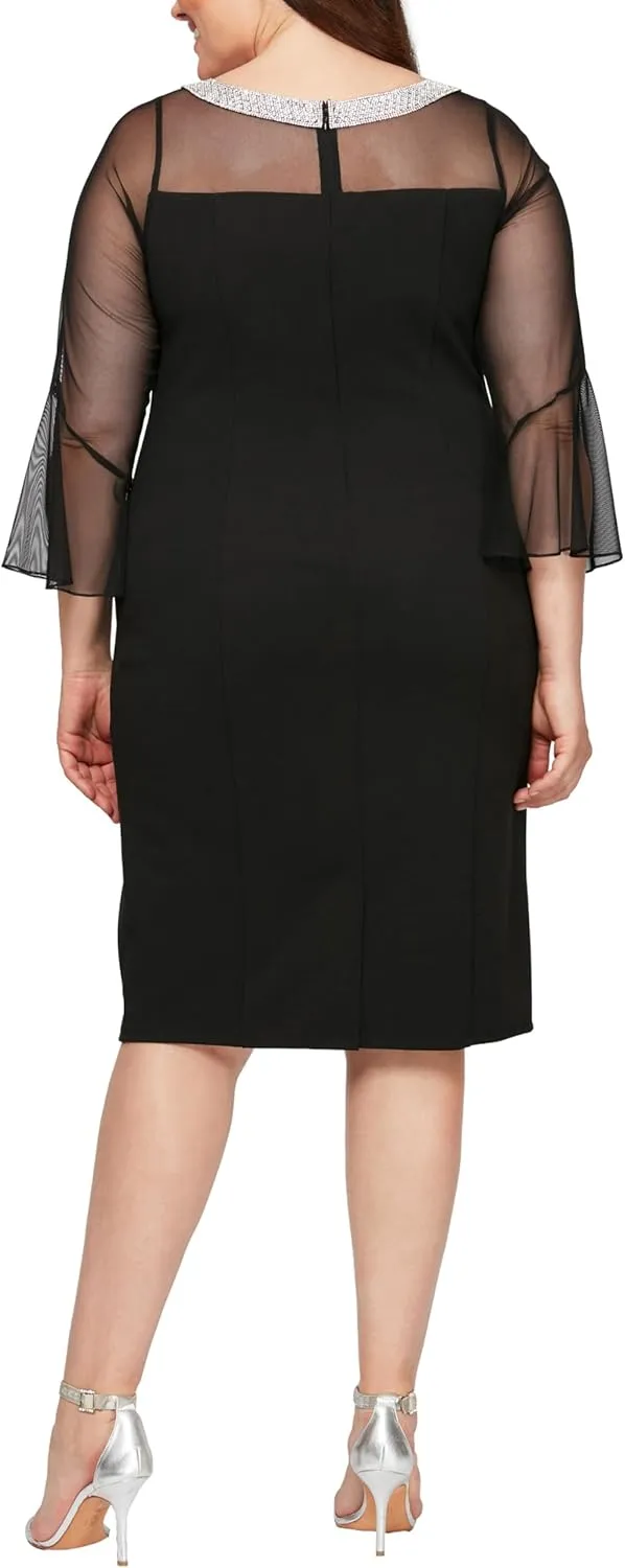 Alex Evenings Women's Plus Size Short Shift Dress with Embellished Illusion Detail