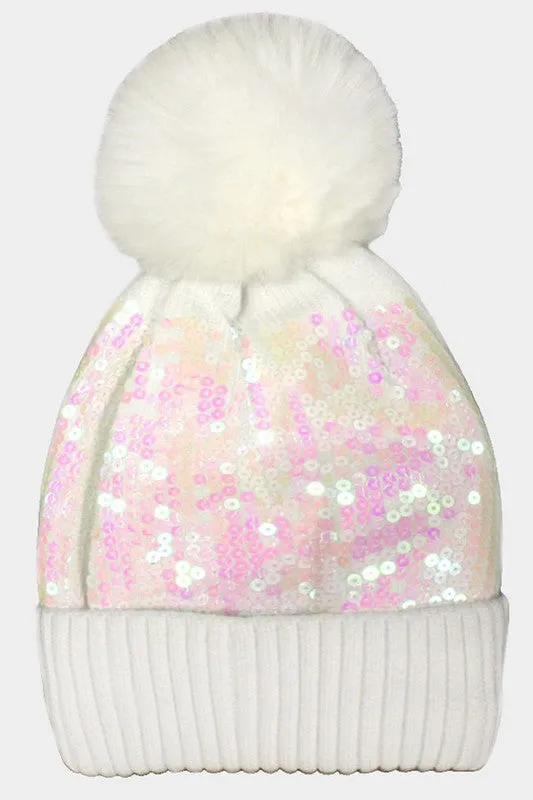 Alloni Sequin Pom Pom Beanie