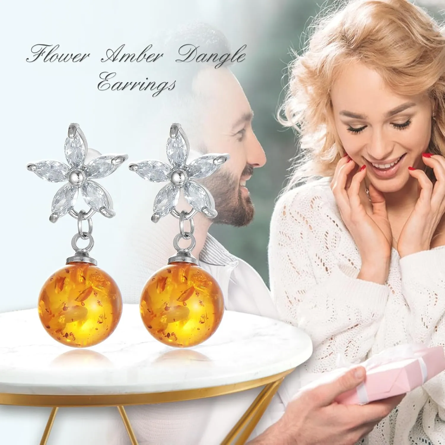 Amber Earrings for Women Amber Dangle Earrings Amber Jewelry Christmas Gift for Mother Wife