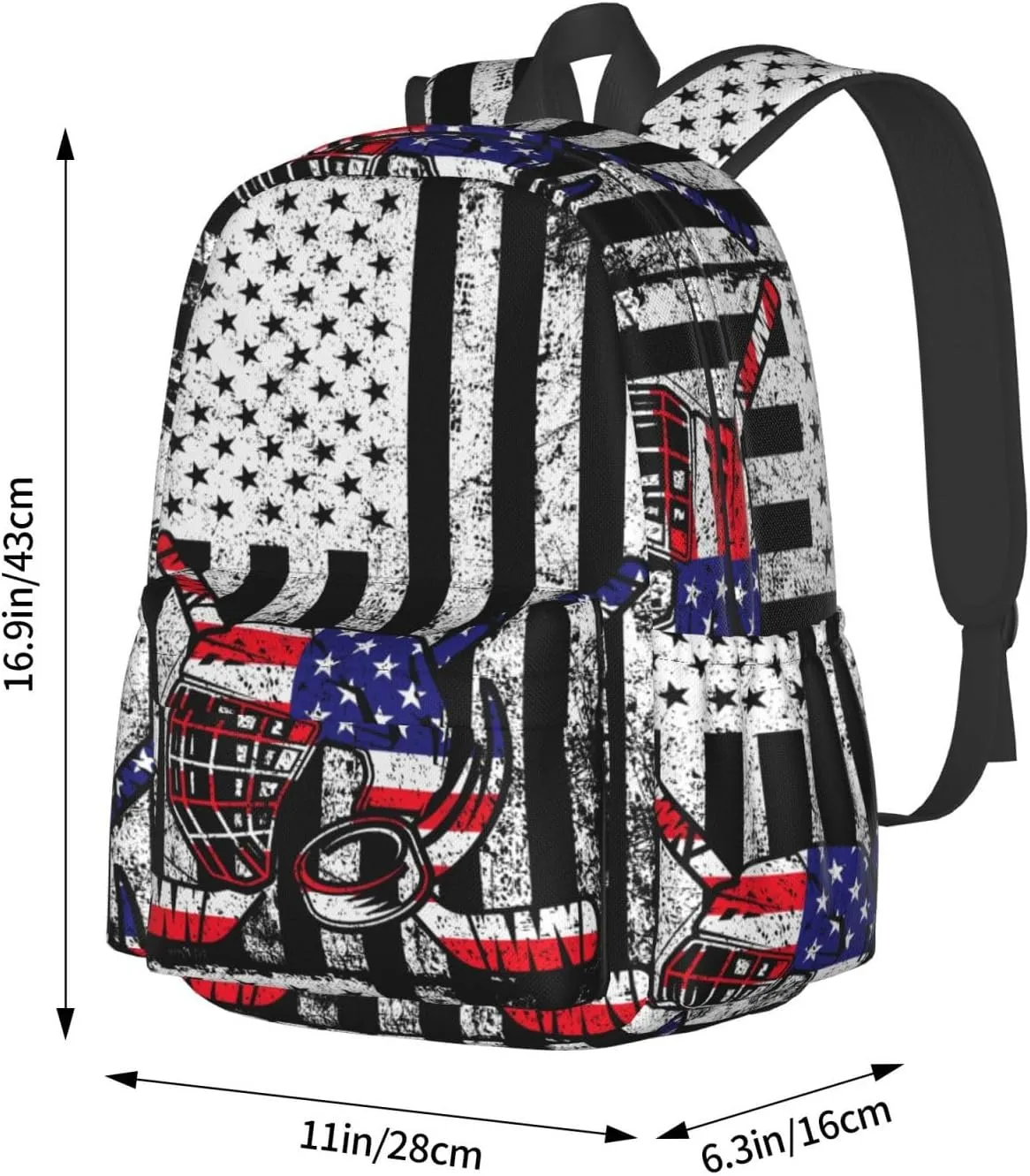 American Flag Ice Hockey Casual Backpacks Large Travel Backpack Laptop Rucksack Sports Daypack Adjustable Strap Bag for Camping Hiking
