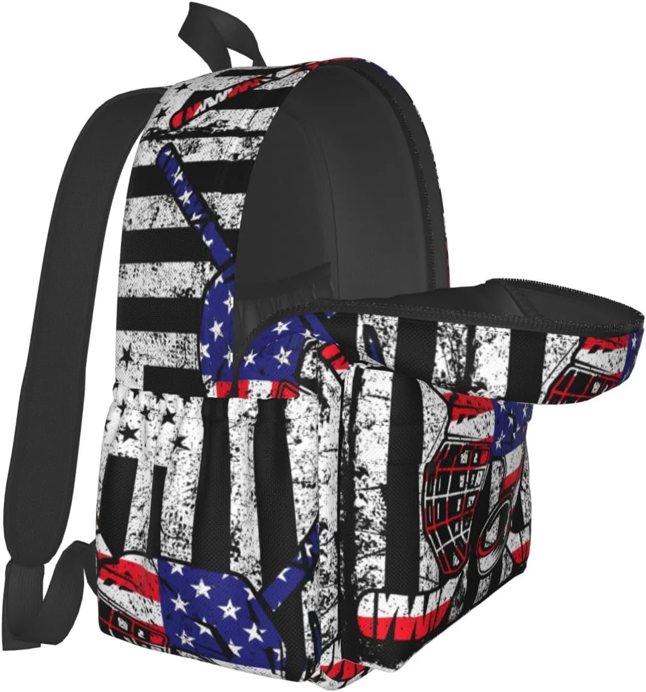 American Flag Ice Hockey Casual Backpacks Large Travel Backpack Laptop Rucksack Sports Daypack Adjustable Strap Bag for Camping Hiking