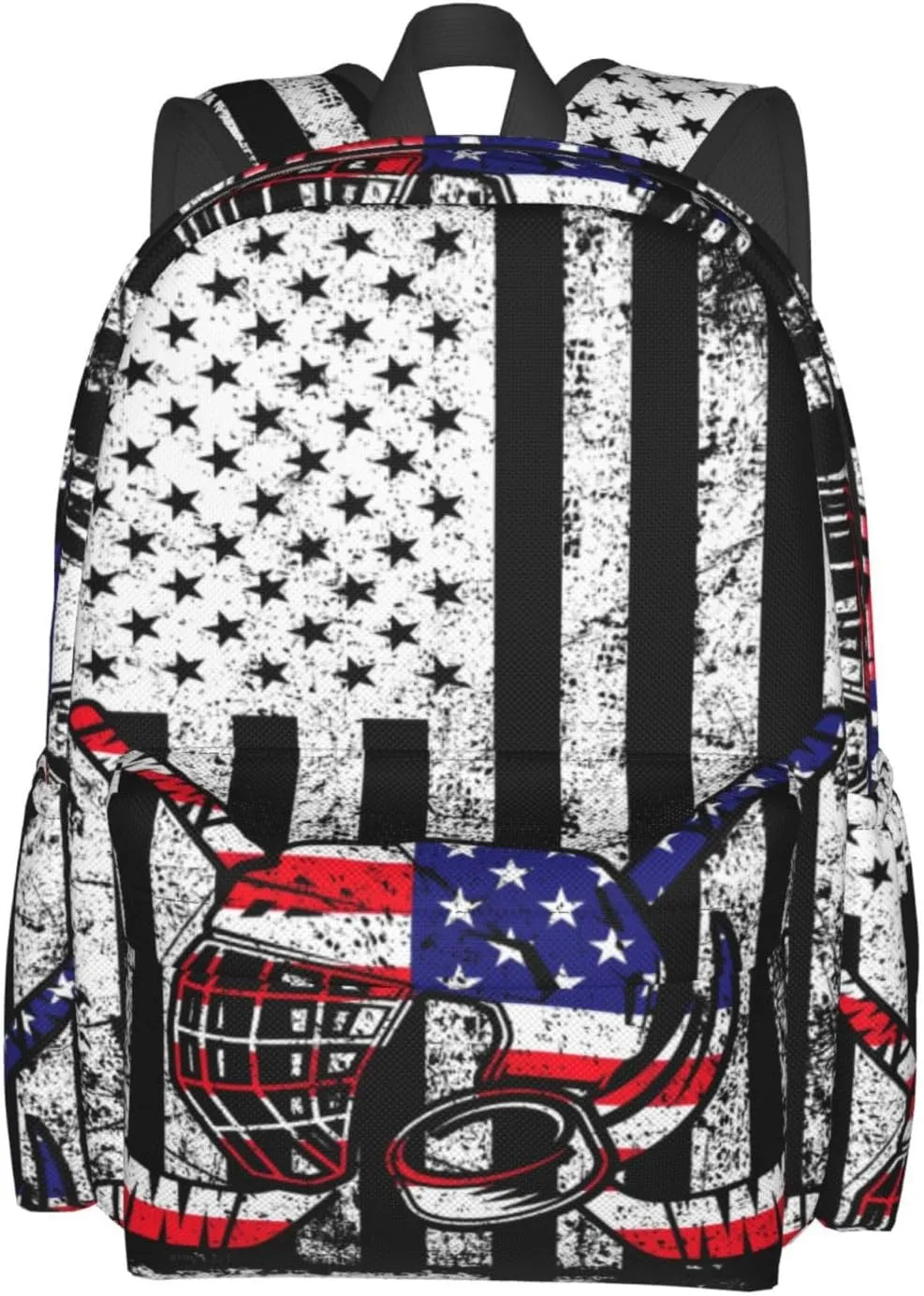 American Flag Ice Hockey Casual Backpacks Large Travel Backpack Laptop Rucksack Sports Daypack Adjustable Strap Bag for Camping Hiking