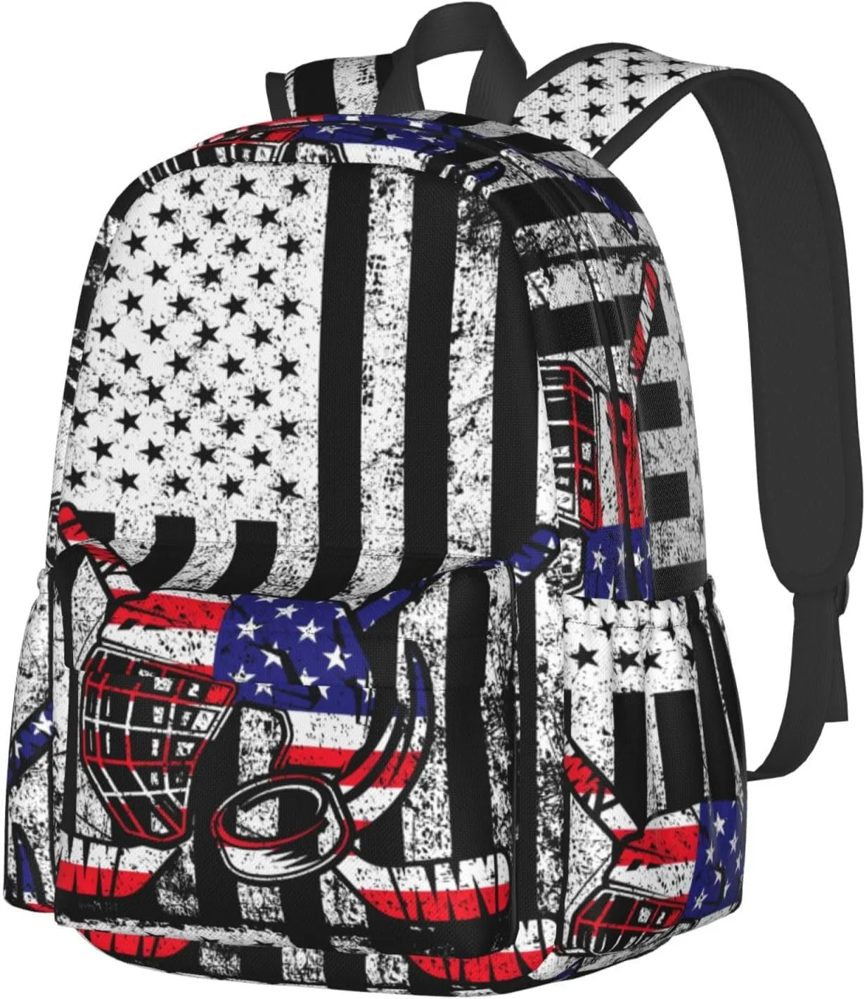 American Flag Ice Hockey Casual Backpacks Large Travel Backpack Laptop Rucksack Sports Daypack Adjustable Strap Bag for Camping Hiking
