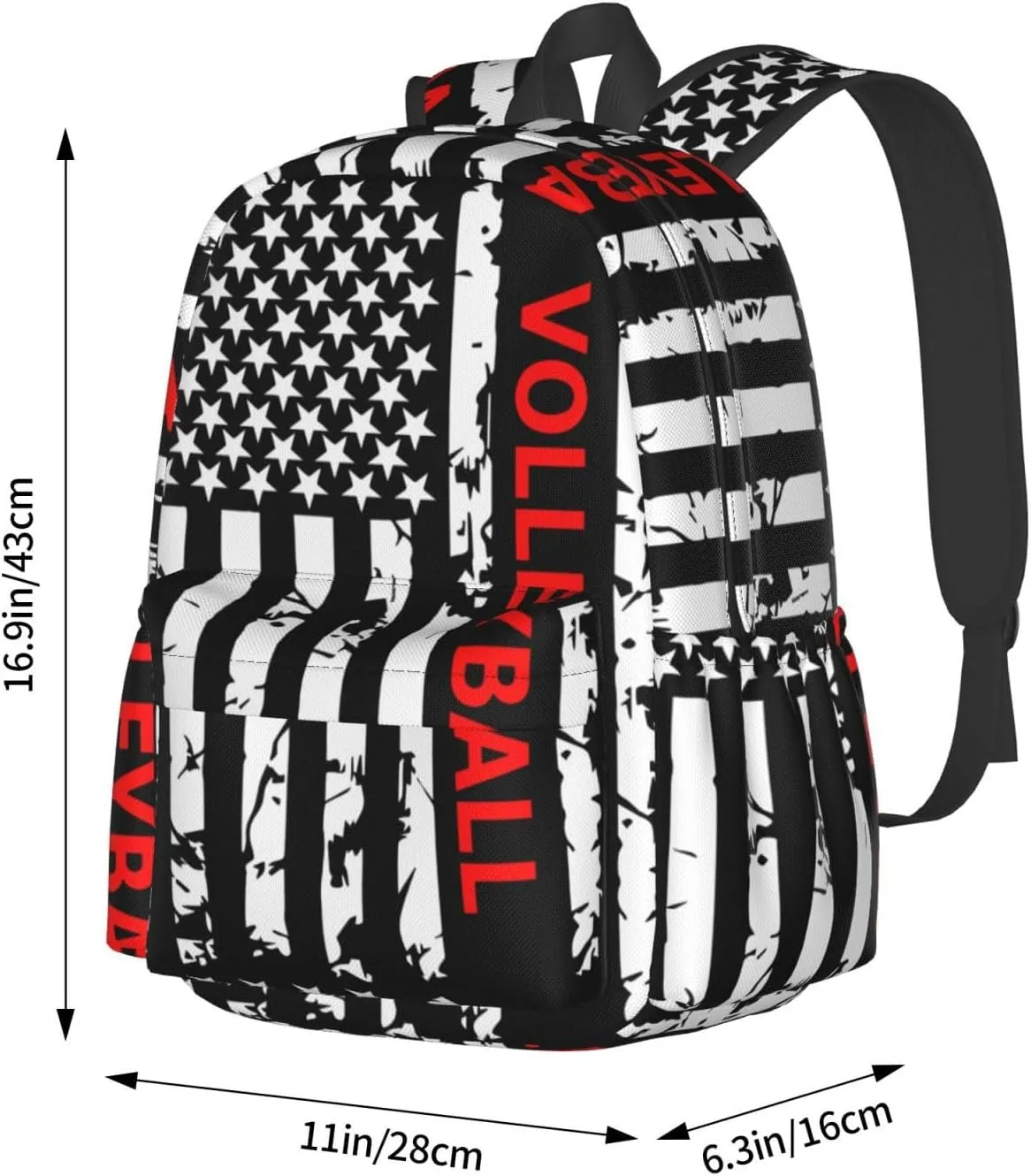 American Flag Volleyball Sports Casual Backpacks Large Travel Backpack Laptop Rucksack Sports Daypack Adjustable Strap Bag for Camping Hiking
