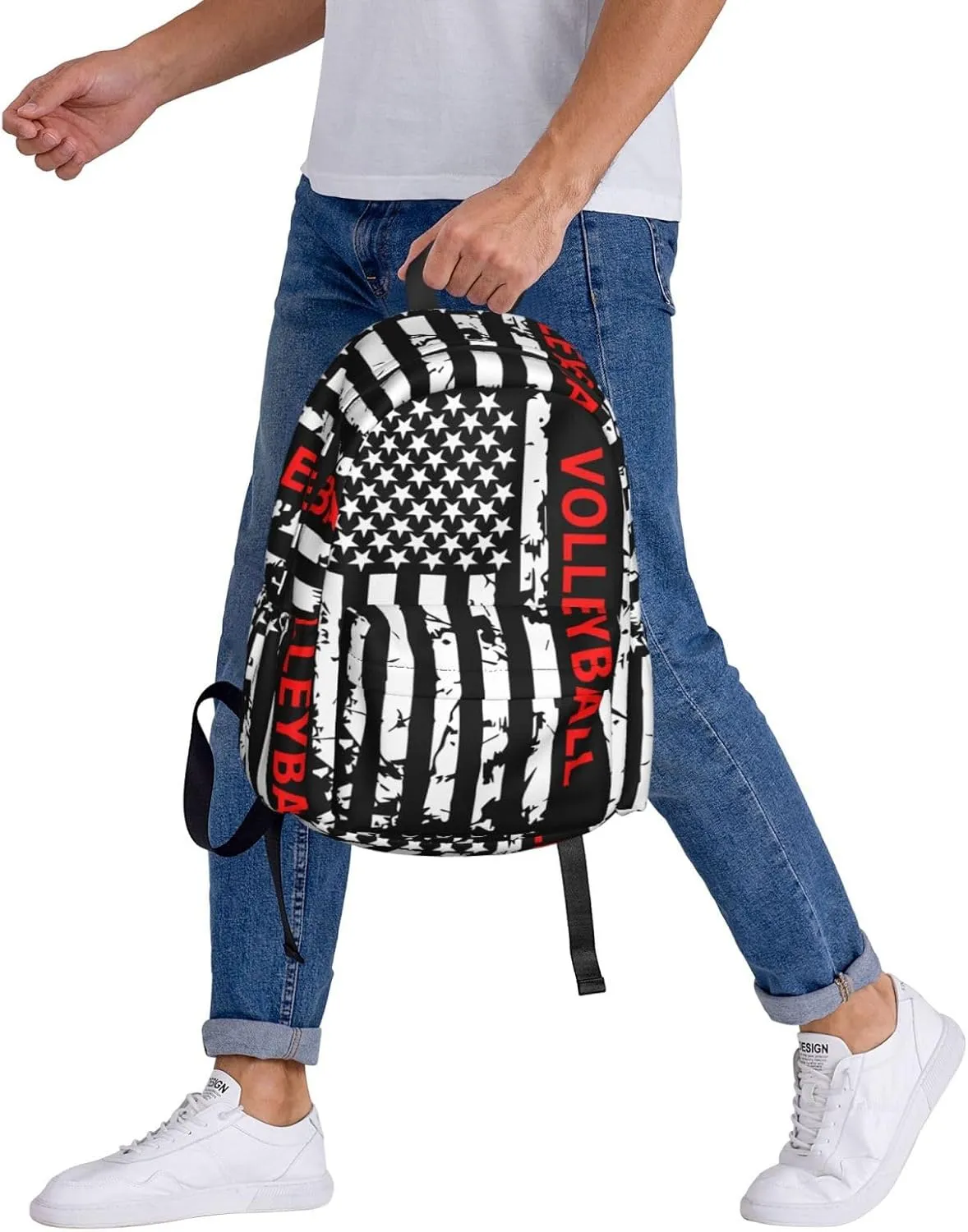 American Flag Volleyball Sports Casual Backpacks Large Travel Backpack Laptop Rucksack Sports Daypack Adjustable Strap Bag for Camping Hiking