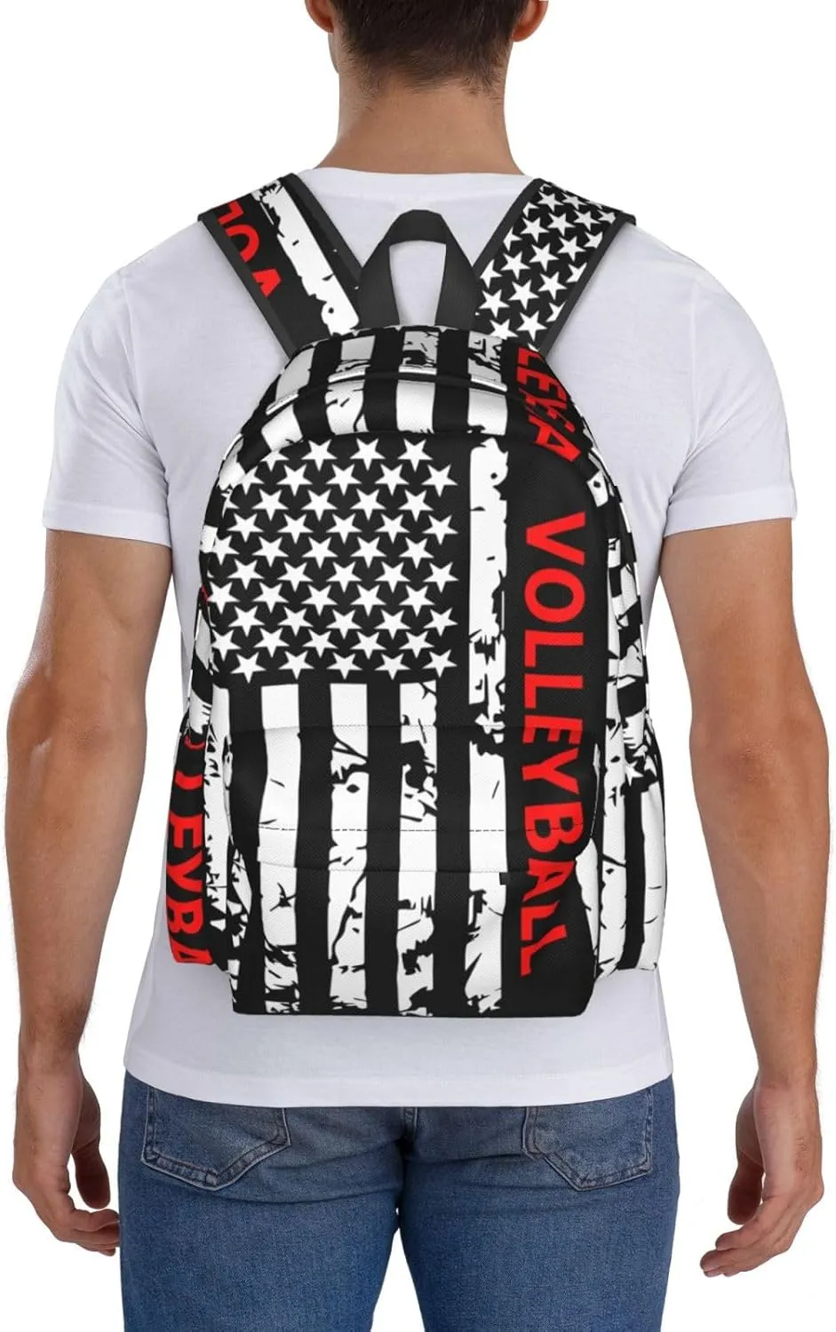 American Flag Volleyball Sports Casual Backpacks Large Travel Backpack Laptop Rucksack Sports Daypack Adjustable Strap Bag for Camping Hiking