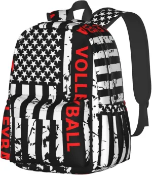 American Flag Volleyball Sports Casual Backpacks Large Travel Backpack Laptop Rucksack Sports Daypack Adjustable Strap Bag for Camping Hiking