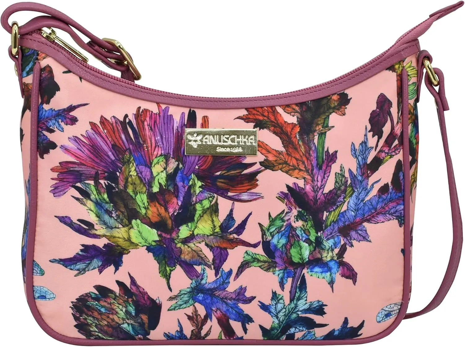 Anuschka East/West Hobo-Wanderlust Collection-Nylon Fabric with Leather Trim and Artwork Print