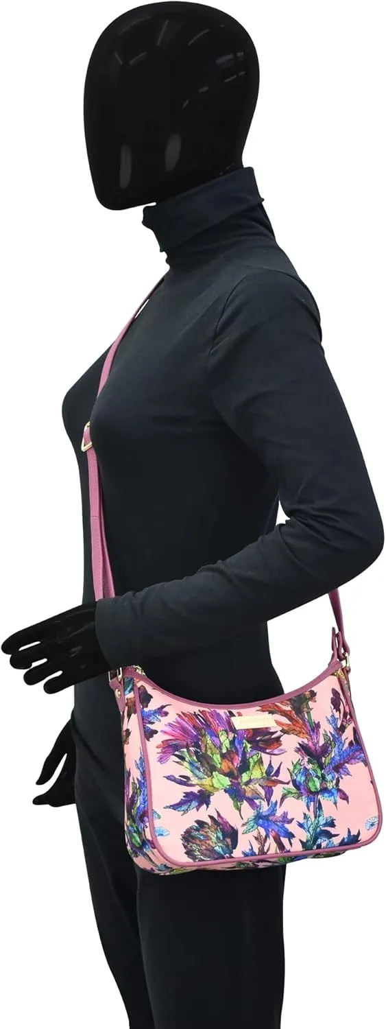 Anuschka East/West Hobo-Wanderlust Collection-Nylon Fabric with Leather Trim and Artwork Print