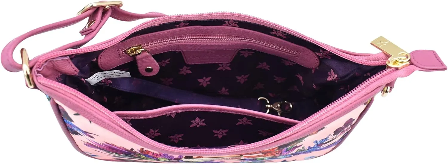 Anuschka East/West Hobo-Wanderlust Collection-Nylon Fabric with Leather Trim and Artwork Print