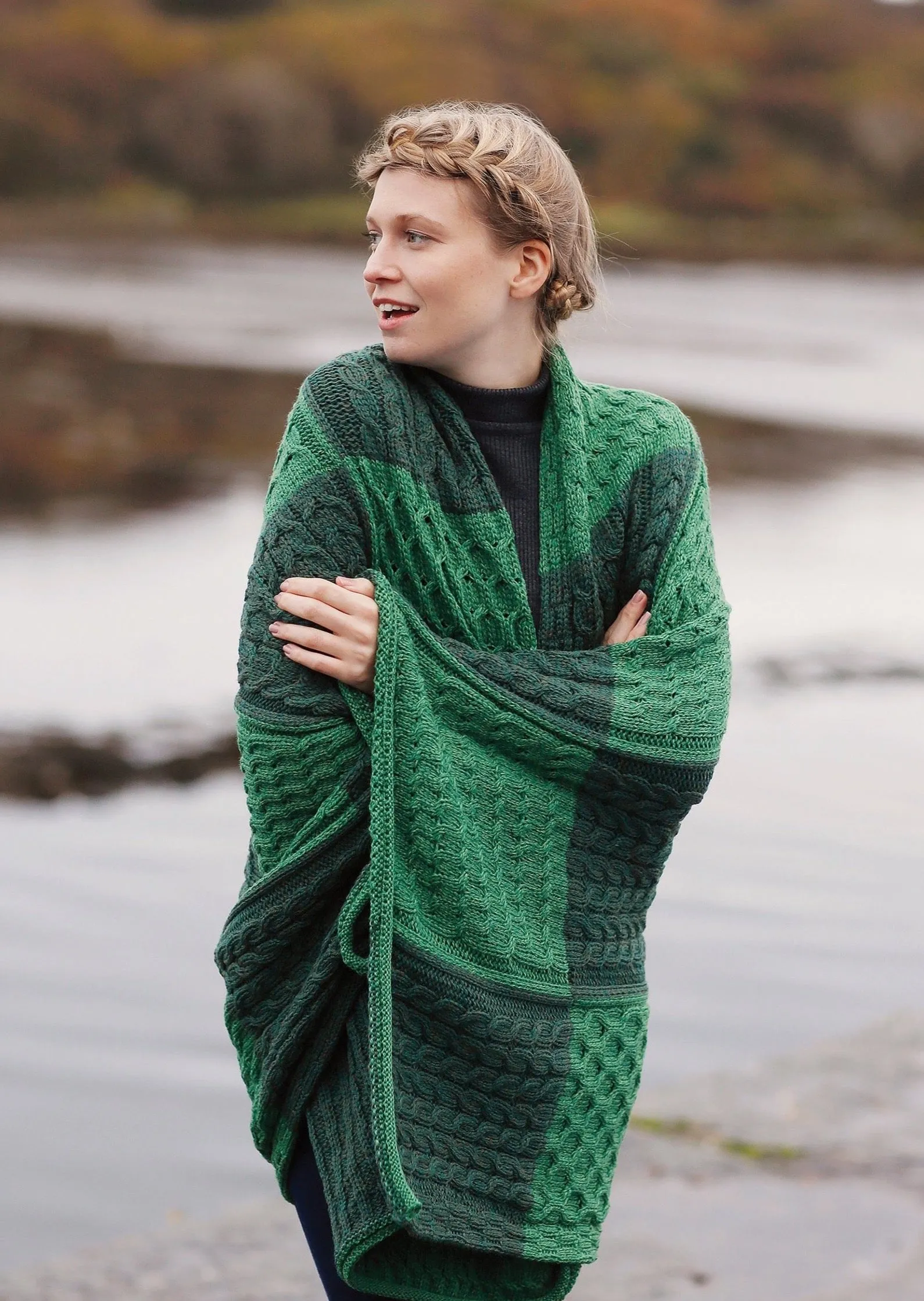 Aran Patch Blanket | Green