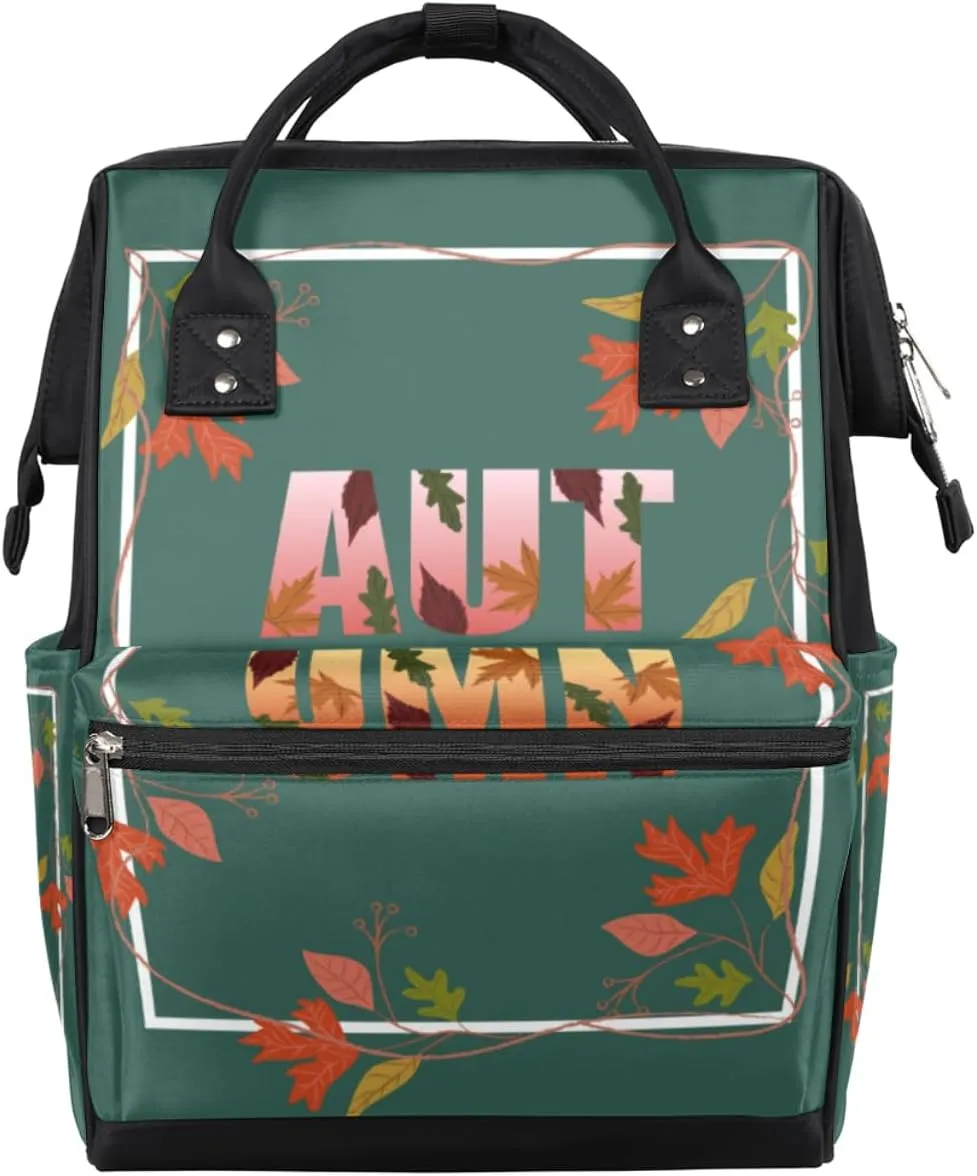 Autumn Letters Leaves Diaper Bag Tote Large Capacity Waterproof with Adjustable Shoulder Strap and Pram Straps Mommy Bag for Hospital Beach Weekender Travel