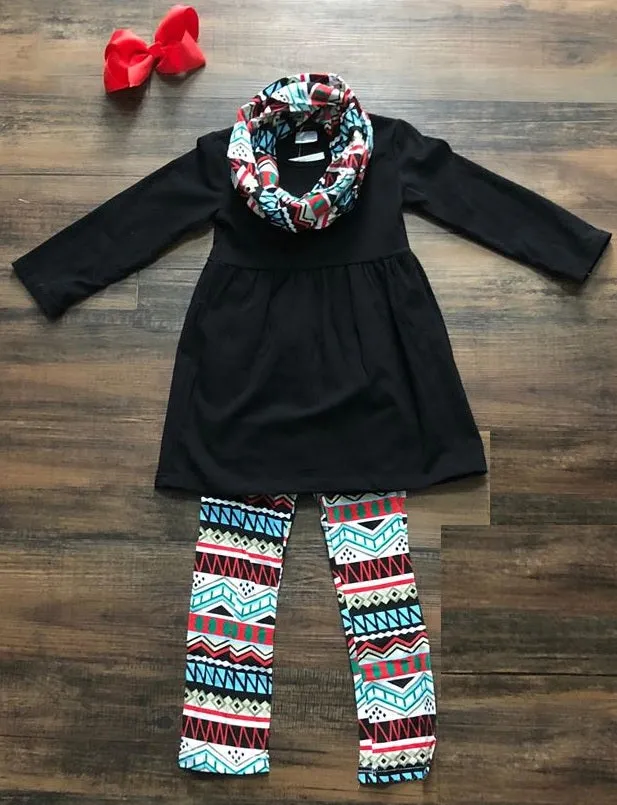 Aztec Fun Girls Leggings Set with Scarf