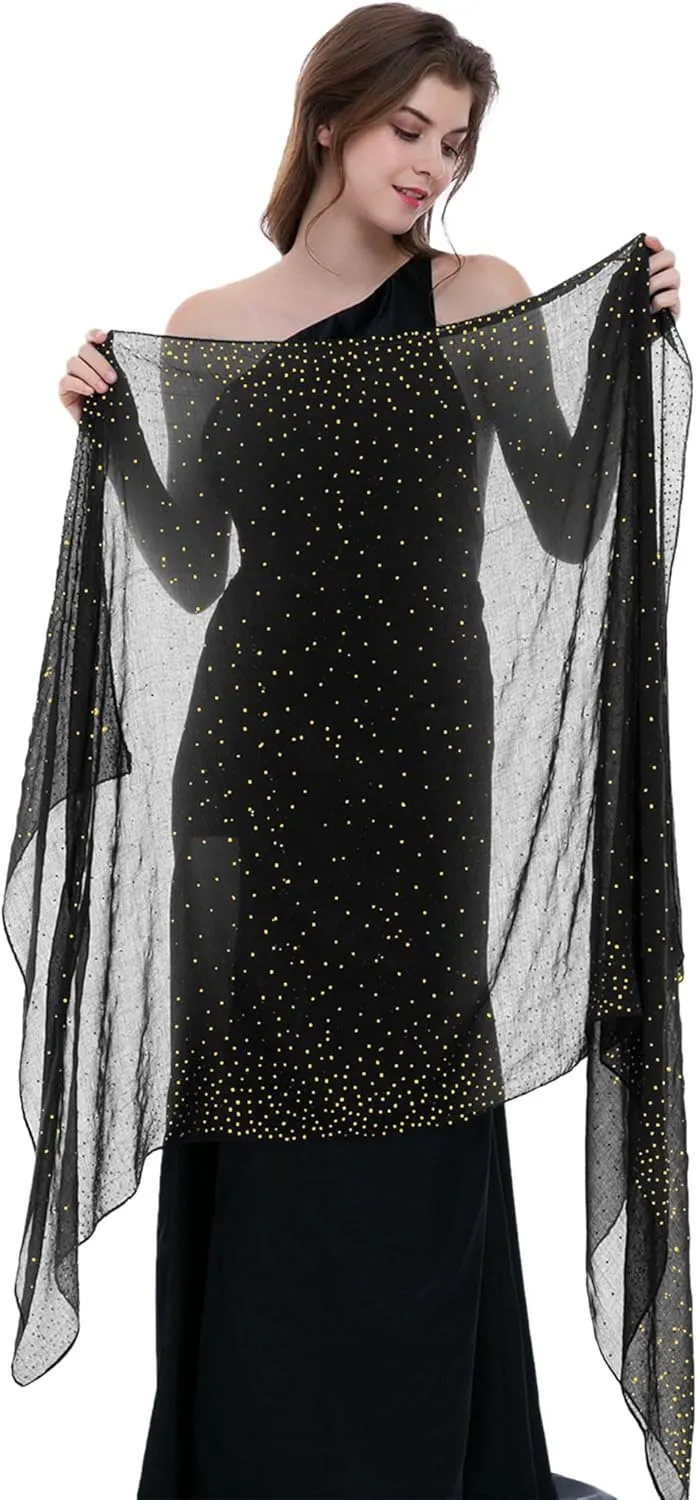 BANETTETA Starry Night Shawls and Wraps for Evening Dresses, Shiny Scarf for Womens Formal Wear