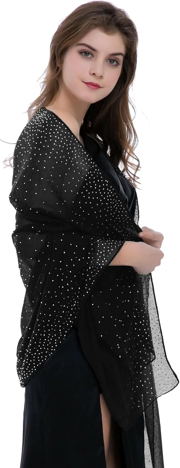 BANETTETA Starry Night Shawls and Wraps for Evening Dresses, Shiny Scarf for Womens Formal Wear