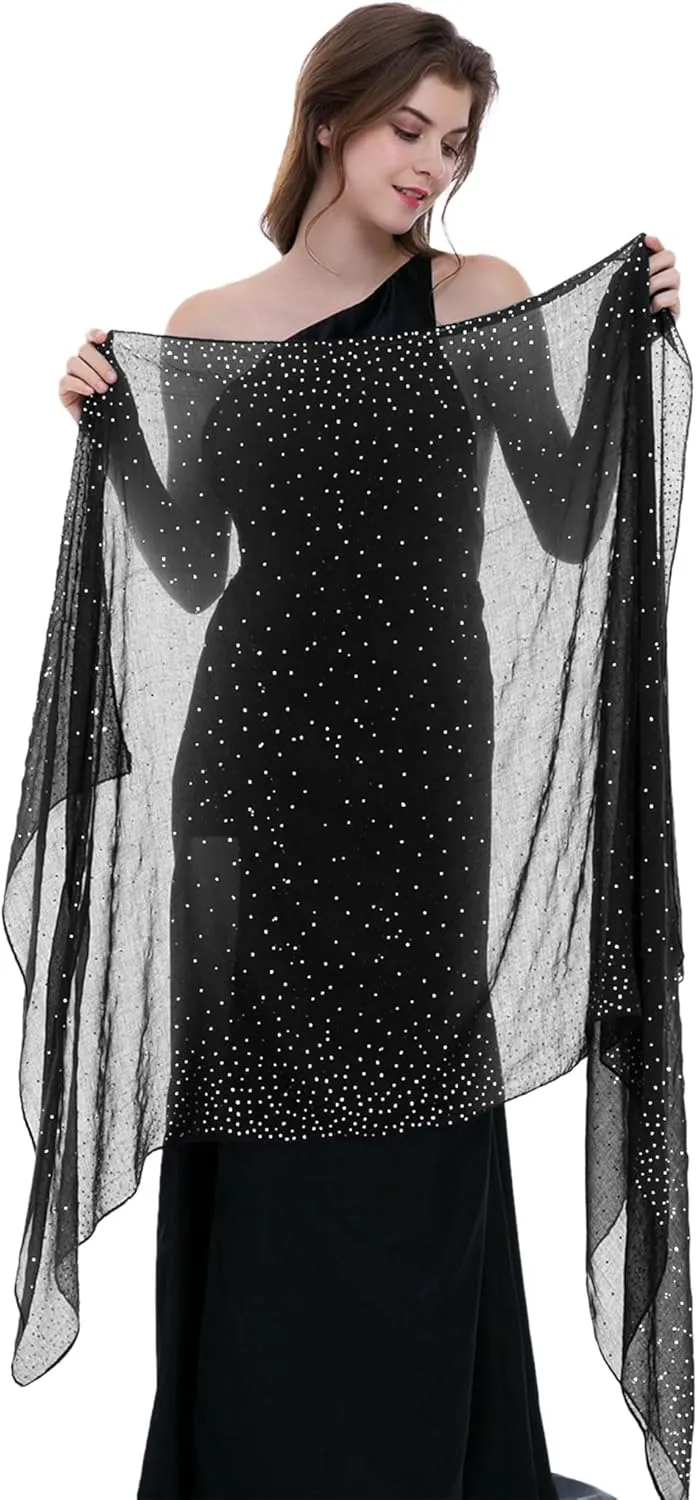 BANETTETA Starry Night Shawls and Wraps for Evening Dresses, Shiny Scarf for Womens Formal Wear