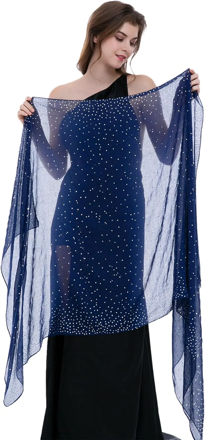 BANETTETA Starry Night Shawls and Wraps for Evening Dresses, Shiny Scarf for Womens Formal Wear
