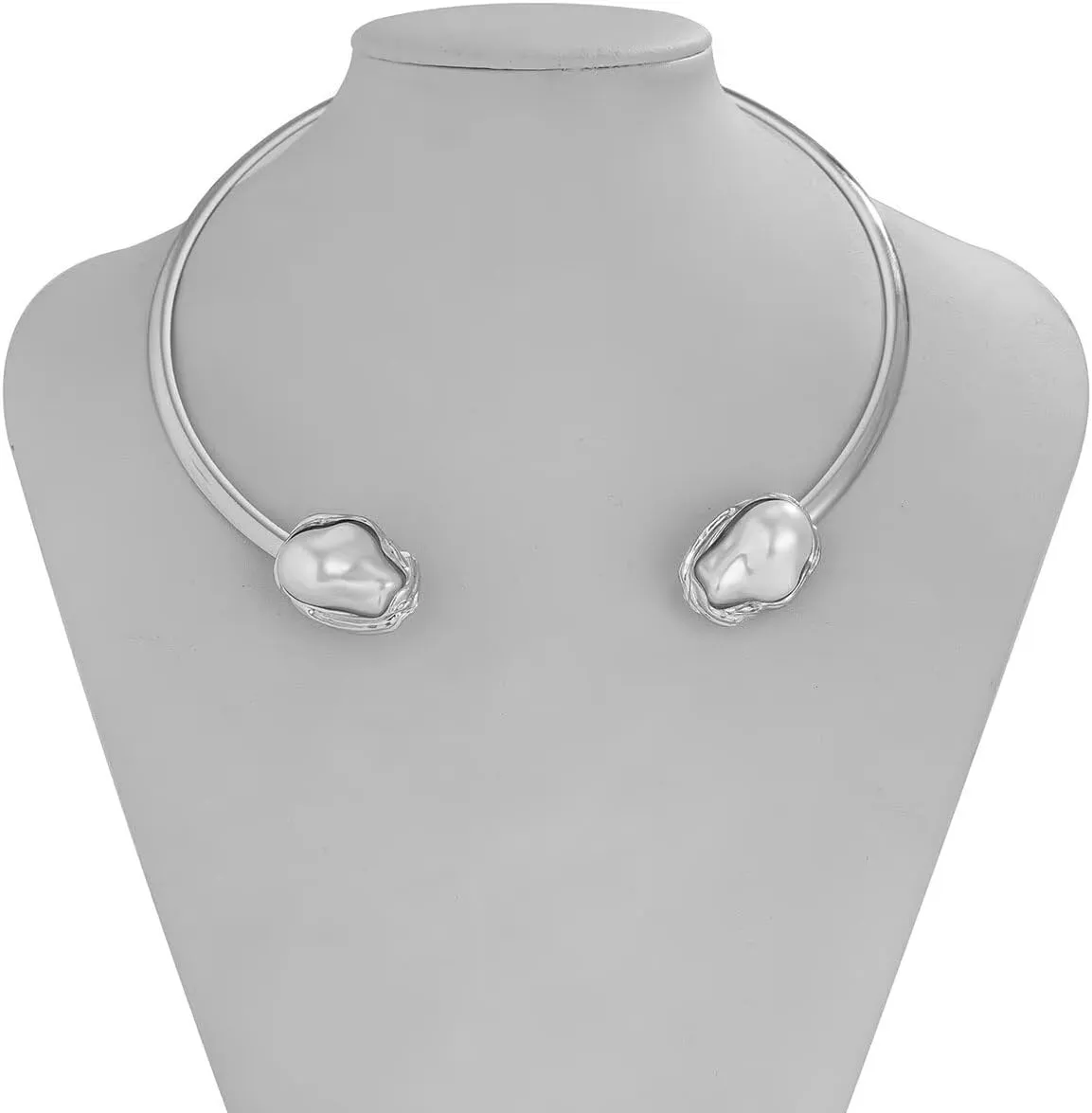Baroque Pearl Choker Necklace Set - Minimalist Elegant Choker for Women, Trendy Ins Style Layered Jewelry Ins Baroque Pearl Temperament Collar Women's Jewelry SetSilver