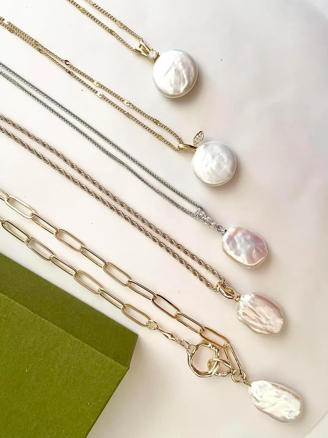 baroque pearl necklace for women cultured real freshwater pearl necklace chain link necklace square statement 14K Gold plated Jewelry gift