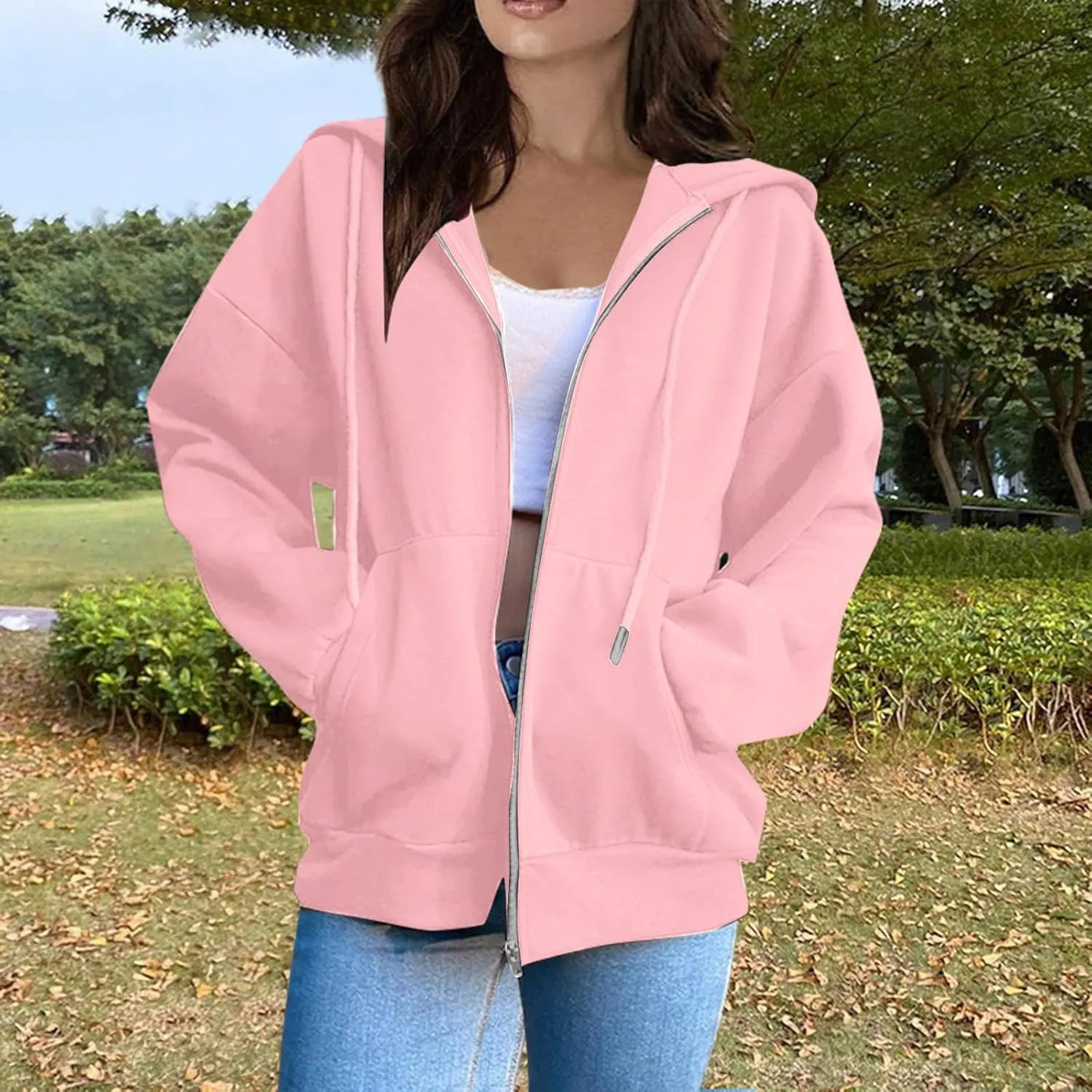 BAXLIMEK Zip Up Hoodies for Women,2023 Fall Outfits Casual Long Sleeve Hoodies Outerwear,Trendy Oversized Sweatshirt Coats