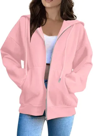 BAXLIMEK Zip Up Hoodies for Women,2023 Fall Outfits Casual Long Sleeve Hoodies Outerwear,Trendy Oversized Sweatshirt Coats