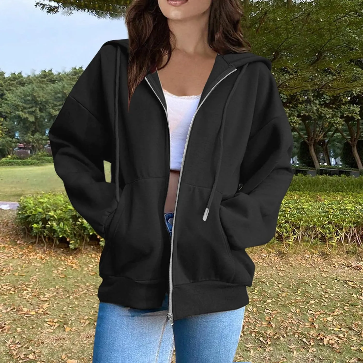 BAXLIMEK Zip Up Hoodies for Women,2023 Fall Outfits Casual Long Sleeve Hoodies Outerwear,Trendy Oversized Sweatshirt Coats
