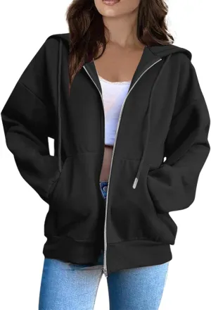 BAXLIMEK Zip Up Hoodies for Women,2023 Fall Outfits Casual Long Sleeve Hoodies Outerwear,Trendy Oversized Sweatshirt Coats