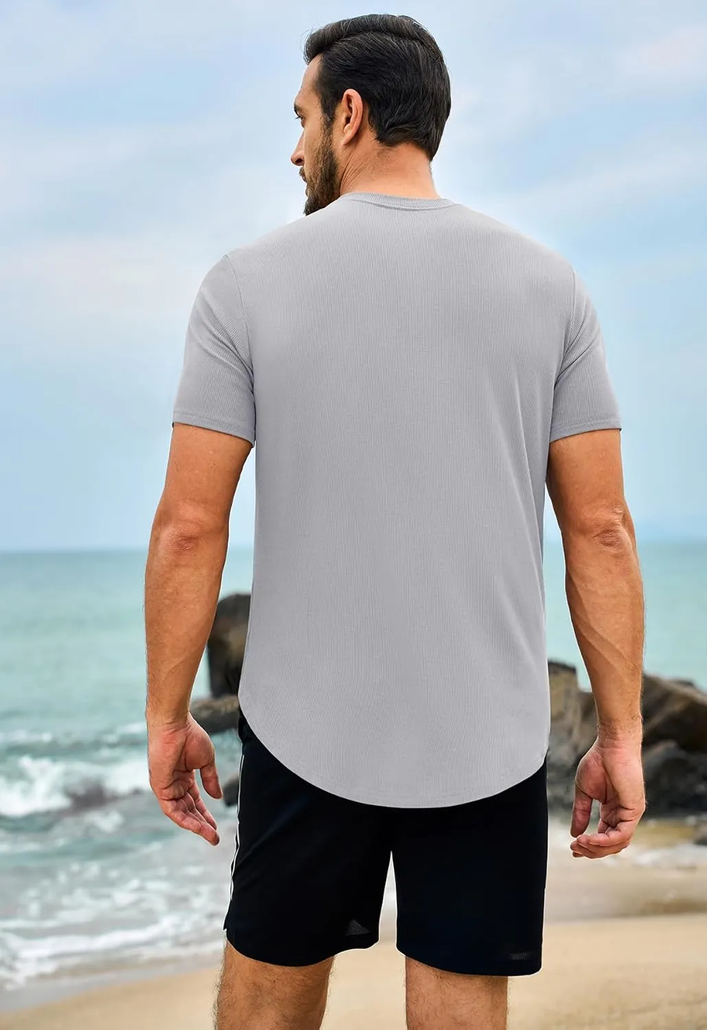 Beotyshow Mens T Shirts Casual Short Sleeve Shirts Slim Fit Longline Gym Workout Athletic Tee Shirts