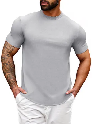 Beotyshow Mens T Shirts Casual Short Sleeve Shirts Slim Fit Longline Gym Workout Athletic Tee Shirts