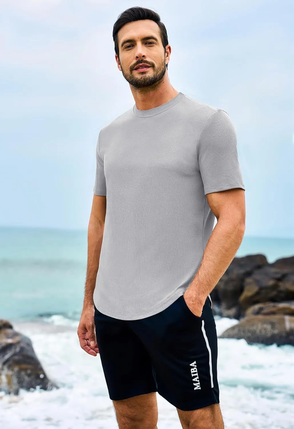 Beotyshow Mens T Shirts Casual Short Sleeve Shirts Slim Fit Longline Gym Workout Athletic Tee Shirts