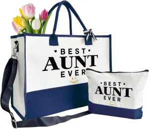 Best Aunt Ever Tote Bag Gifts, Canvas Tote Bag for Women, Aunt Gifts, Cosmetic Bag, Beach Bag and Makeup bag, Travel Bag Gifts for Aunt, Canvas Tote Bag With Zipper, Mothers Day Christmas Gifts A1