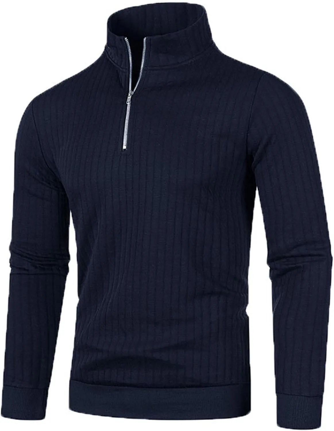 Black Quarter Zip Men Solid Wool Knitting Versatile Stand Collar Long Sleeve Long Cardigan Coat Men Black Sweater