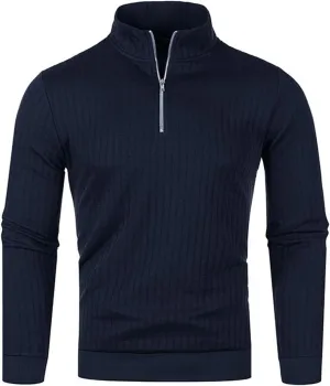 Black Quarter Zip Men Solid Wool Knitting Versatile Stand Collar Long Sleeve Long Cardigan Coat Men Black Sweater