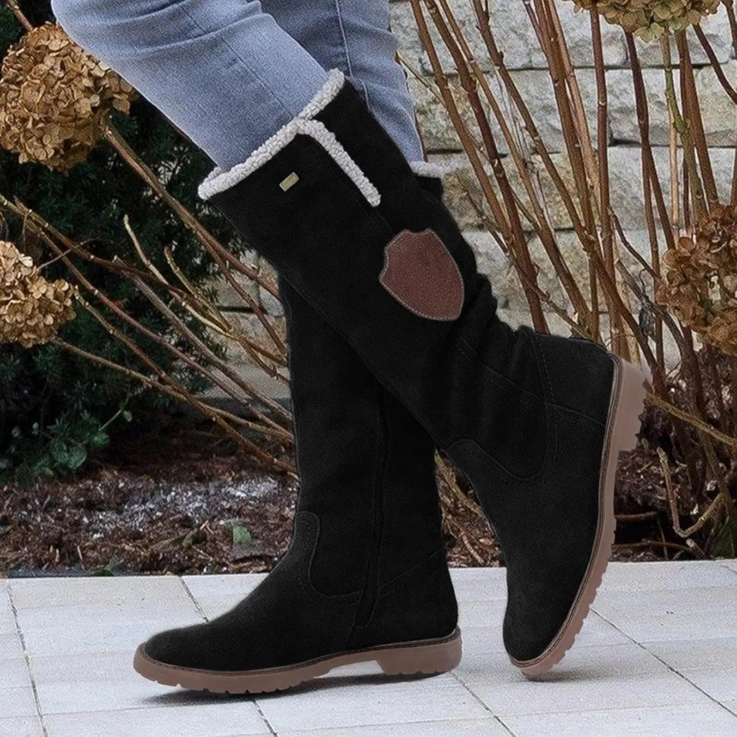 Black Snow Boots for Women Knee High Women's Winter Boots Waterproof Sexy Winter Fur Boots Women Size 8 Women's Ankle Boots Flat Low Heel Zipper Booties Winter Fall Snow Shoes for Women