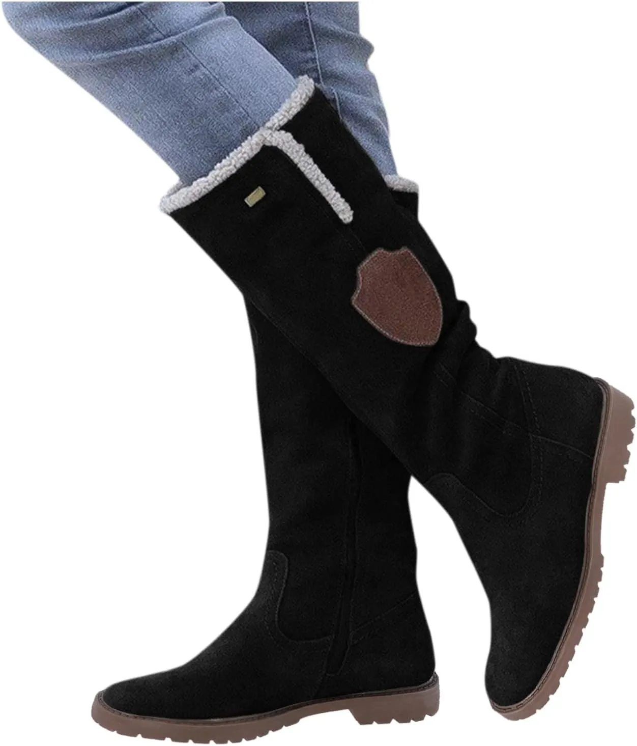 Black Snow Boots for Women Knee High Women's Winter Boots Waterproof Sexy Winter Fur Boots Women Size 8 Women's Ankle Boots Flat Low Heel Zipper Booties Winter Fall Snow Shoes for Women
