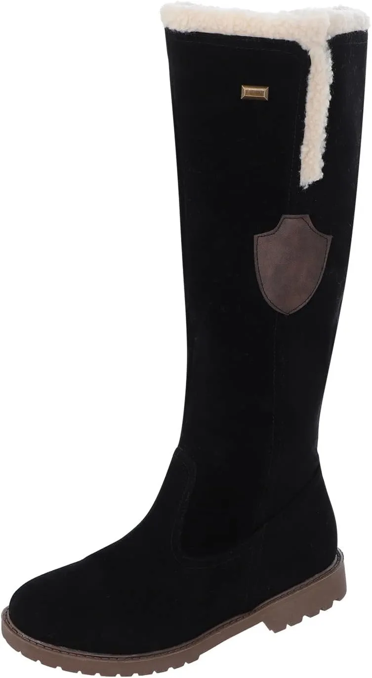 Black Snow Boots for Women Knee High Women's Winter Boots Waterproof Sexy Winter Fur Boots Women Size 8 Women's Ankle Boots Flat Low Heel Zipper Booties Winter Fall Snow Shoes for Women