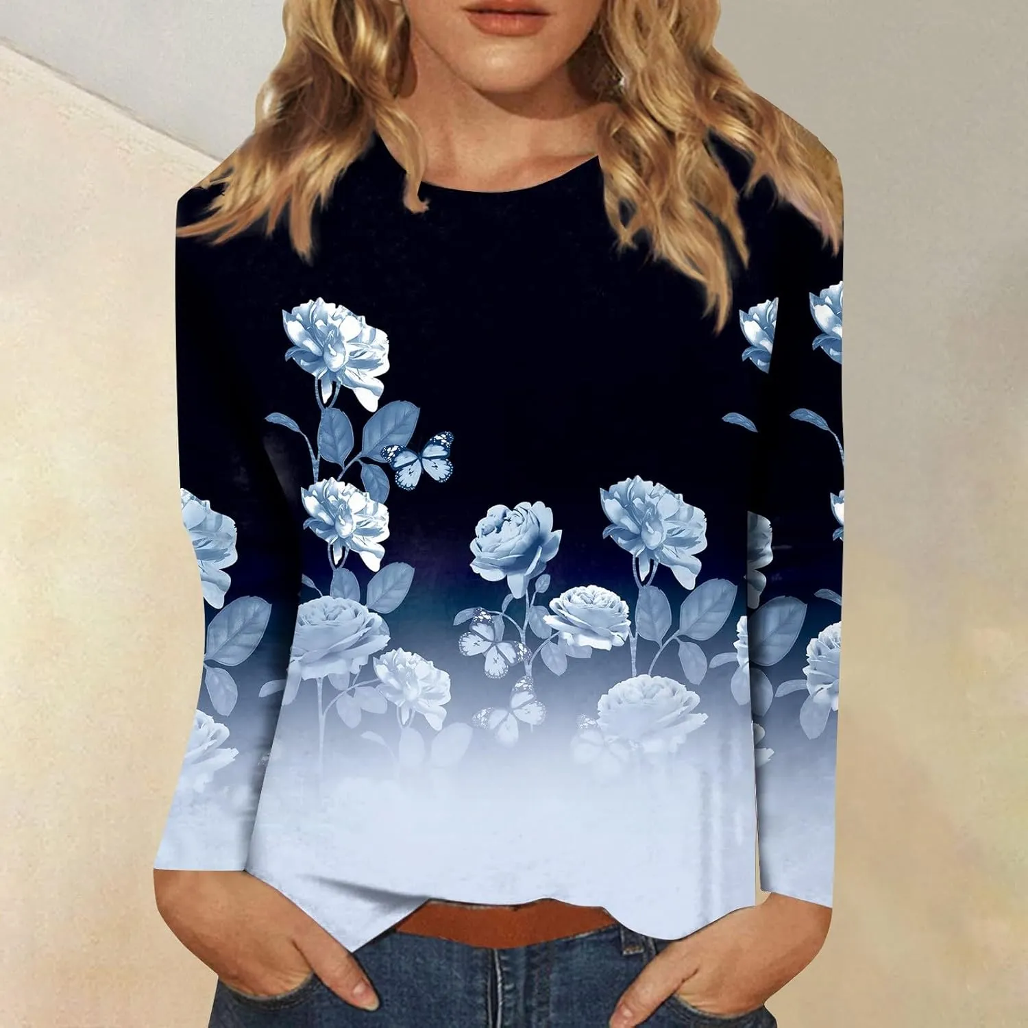 Blouses for Women 2025 Three Quarter Sleeve Round Neck T Shirt Hawaiian Printing Trendy Fashion Beach Tops
