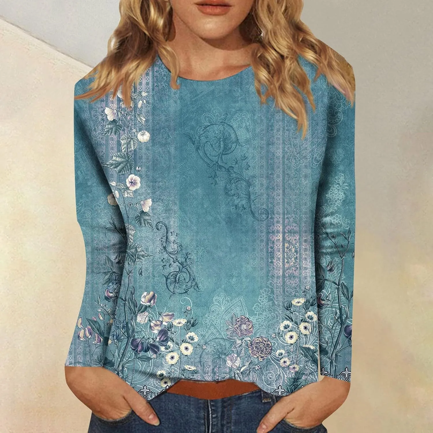 Blouses for Women 2025 Three Quarter Sleeve Round Neck T Shirt Hawaiian Printing Trendy Fashion Beach Tops