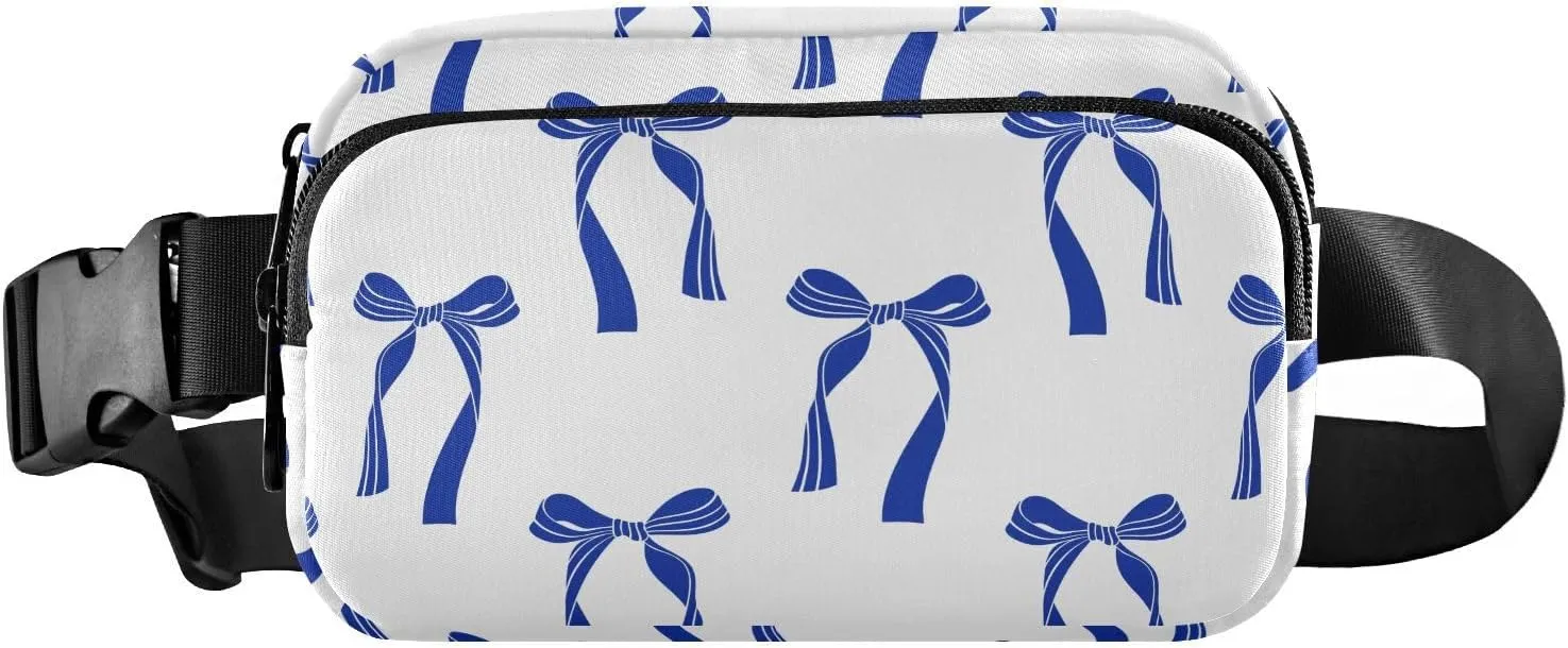 Blue Bows Fanny Pack for Women Men Crossbody Belt Bag Fashion Waist Packs Purse with Adjustable Strap Travel Chest Bag for Workout Travel Outdoors